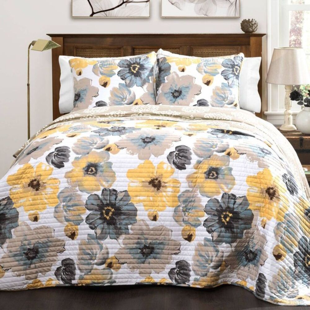 Open Box - Lush Decor - 3pc Full/Queen Leah Quilt Set Yellow/Gr Yellow/Gray